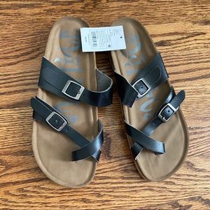 Black and Tan Leather buckle Sandal